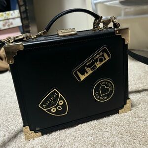 Aspinal of London suitcase Black Box cross body Bag with Gold Accents
